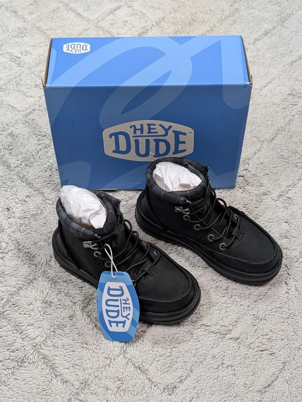 Hey Dude Bradley Classic Boot Boys Youth Size 12 Black 42139001 NEW WITH BOX.